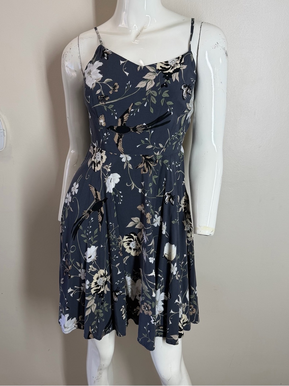 Women's OLD NAVY Cami Grey Floral Print Sleeveless Dress Size Small Petite